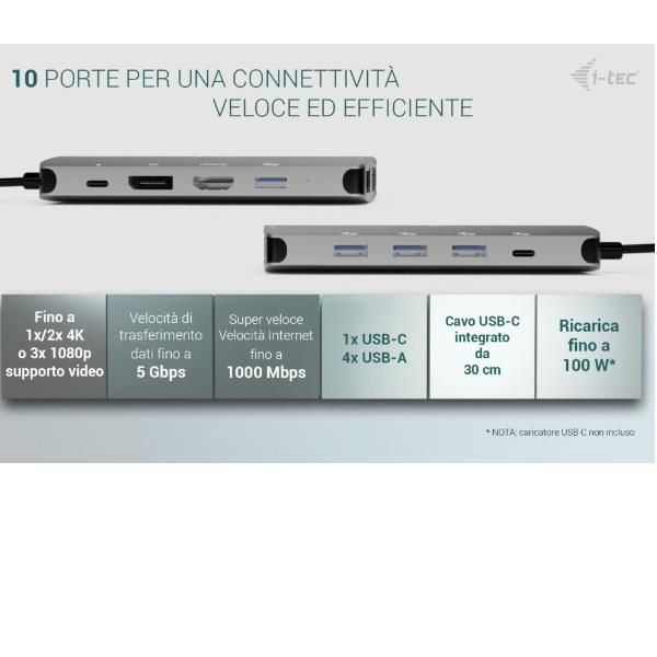 DOCKING USB-C METAL NANO 3 MONITOR (HDMI+VGA+DP), 5xUSB 3.2 [C31NANOTRIDOCKPD]
