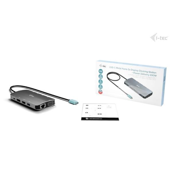DOCKING USB-C METAL NANO 3 MONITOR (HDMI+VGA+DP), 5xUSB 3.2 [C31NANOTRIDOCKPD]