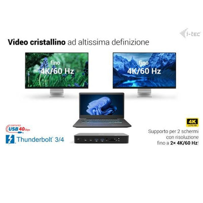 I-TEC THUNDERBOLT 5 Triplo Display, PD140W con alimentatore, Slot M.2 NVMe per espandere lo storage fino a 7000 MB/s [TB5TRIPLEDOCKM2PDIT]