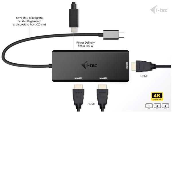 Adattatore Video USB-C fino a TRE MONITOR 4K HDMI (3xHDMI), con Power Delivery 100W [C31TRIPLE4KHDMIPD]