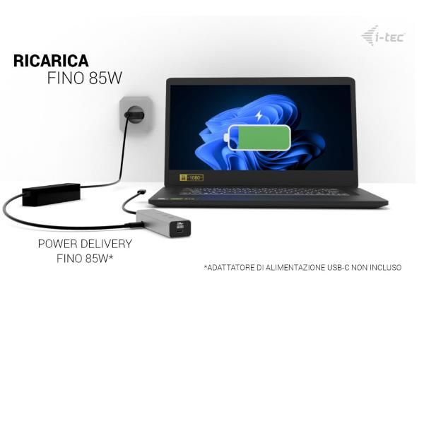 I-TEC HUB USB-C, 5 PORTE CON USB C, VIDEO 8K, POWER DELIVERY 85W, CHARGING [C31HUBMETAL8KPDPRO]