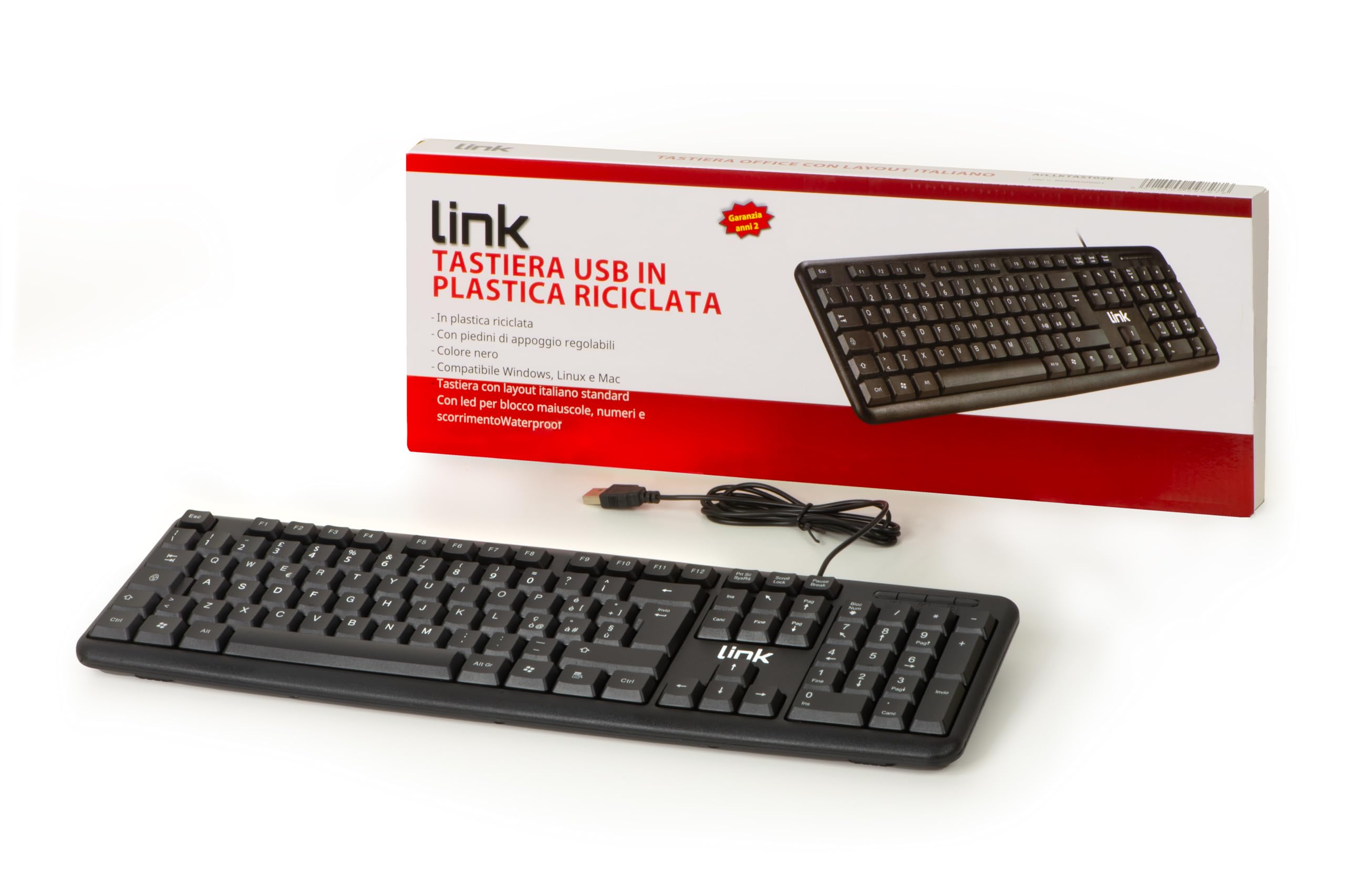 LINK TASTIERA ITALIANA USB 108 TASTI COLORE NERO IN ECOPLASTICA [LKTAST02R]