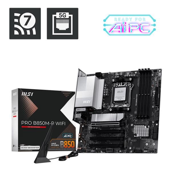 MSI MB B850M-P WIFI,B850,AM5,4DDR5,1PCI-Ex16,3PCI-Ex1,3M.2,4SATA3,3USB10G(1A+2C),6USB5G(6A) [PRO B850M-P WIFI]