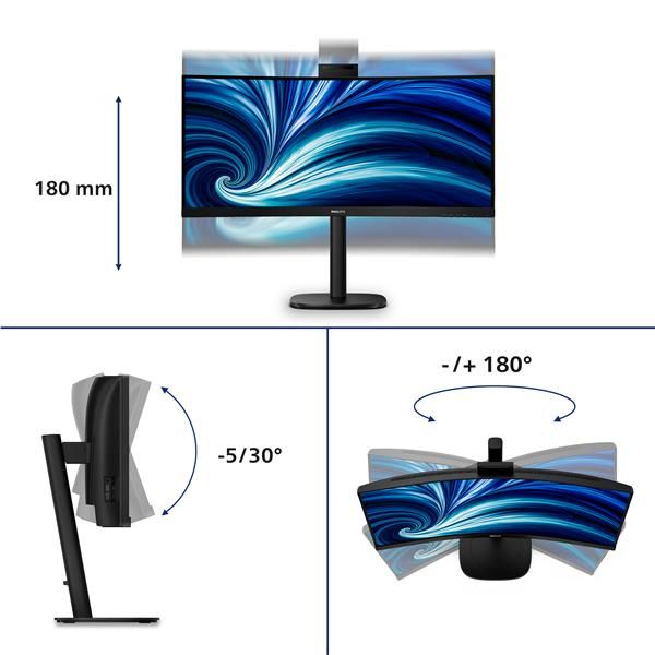 PHILIPS MONITOR CURVO 34 LED VA WQHD 21:9 4MS 300 CDM, REG ALTEZZA, WEBCAM, DP/HDMI, MULTIMEDIALE [34B2U3600CH]