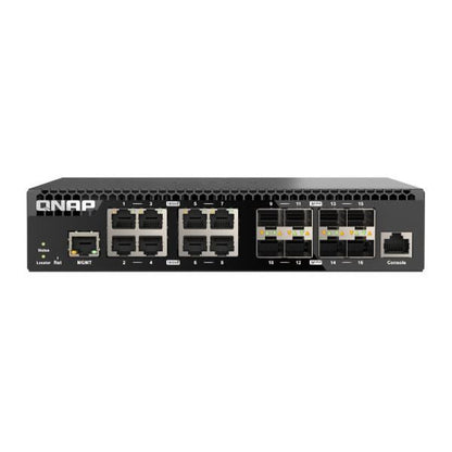 QNAP - QSW-M3216R-8S8T, Management Switch, 16 port of 10GbE port speed, 8 port SFP+, 8 port 10gbE RJ45, half-rackmount design [QSW-M3216R-8S8T]