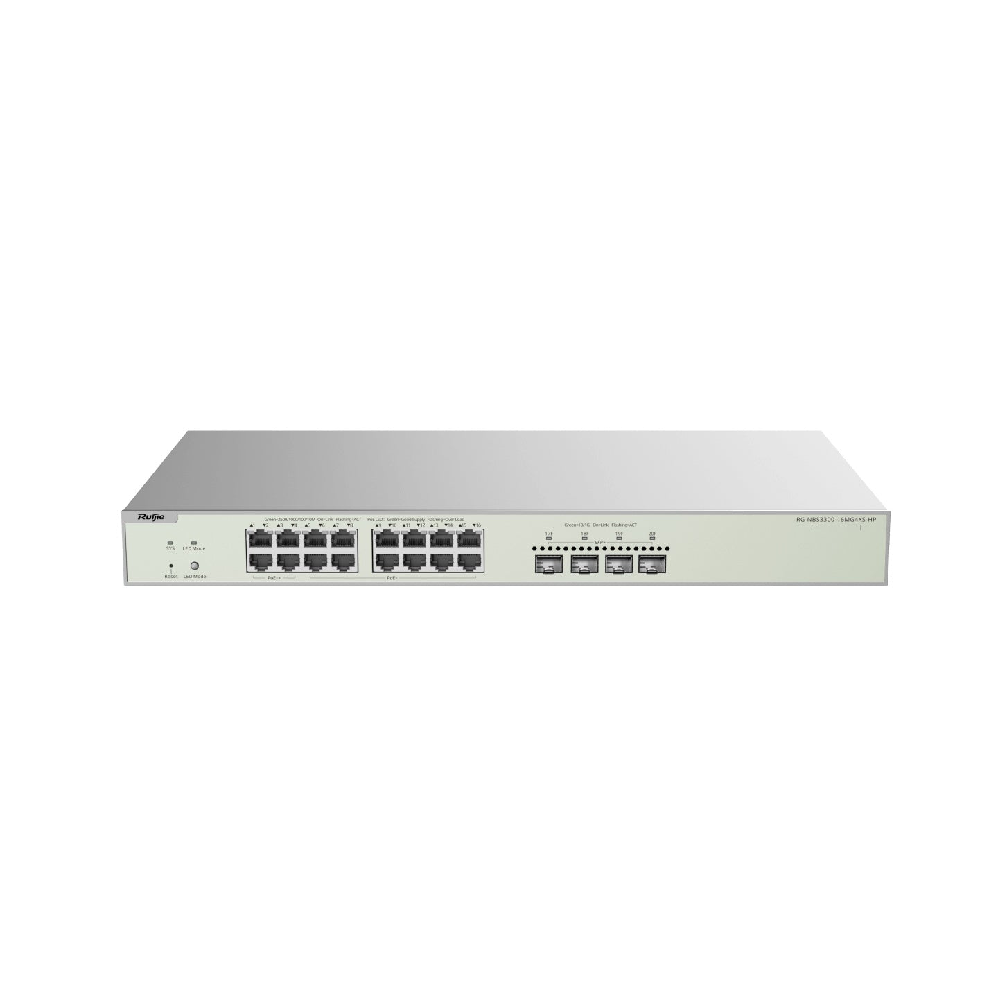 REYEE CLOUD SWITCH MANAGED L2 MULTI-GIGABIT 16 P. 2,5GB, 4 P. 2,5GB POE++, 12 P. POE+, 4 P. 10G SFP+ [RG-NBS3300-16MG4XS-H]