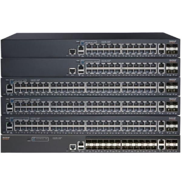 Ruckus Networks , ICX 7150 Switch, 24x 10/100/1000 PoE+ ports, 2x 1G RJ45 uplink-ports, 2x 1G SFP and 2x 10G SFP+ uplink-ports upgradable to 4x 10G SFP+ with license 370W PoE budget, basic L3 (static [ICX7150-24P-2X10G]