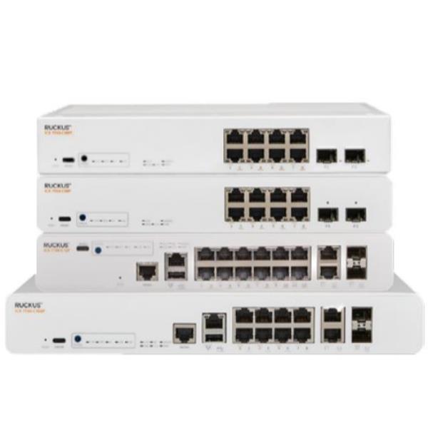 Ruckus Networks , ICX 7150 Compact Switch, 12x 10/100/1000 PoE+ ports, 2x 1G RJ45 uplink-ports, 2x 1G SFP uplink-ports upgradable to 2x 10G SFP+ with license. 124W PoE budget, basic L3 (static routing [ICX7150-C12P-2X1G]