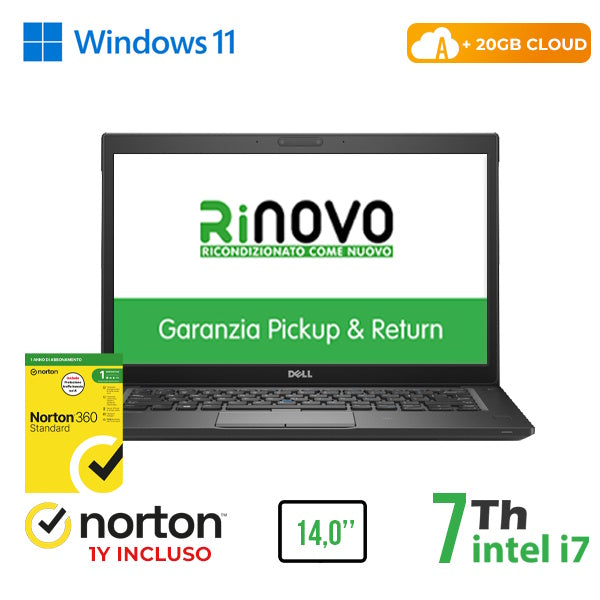 RINOVO NB DELL REFURBISHED Latitude E7480 i7-7X00U DDR4 8GB SSD 256GB 14" W11P CLOUD20GB Grade A 1Y [RN42622311]