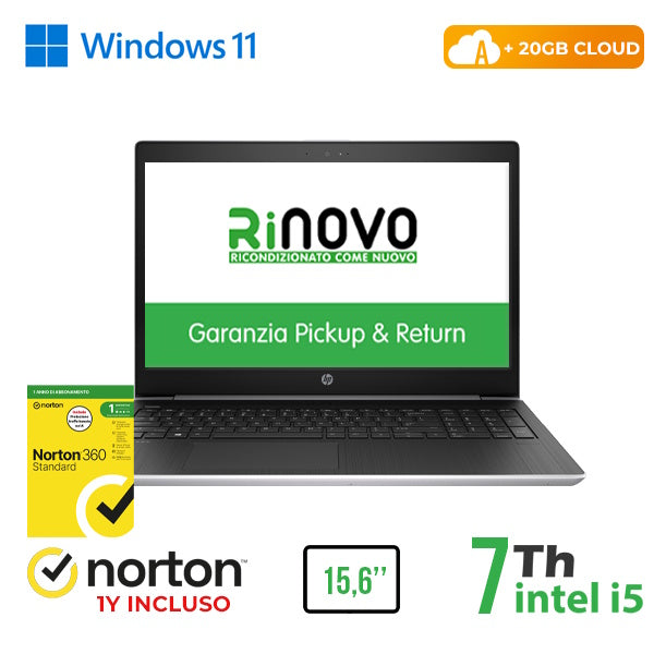 RINOVO NB HP 450 G5 i5-7X00U DDR4 8GB SSD 512GB 15.6" No Dvd W11P Grade A 1Y Warranty 3 Mesi batteri [RN62524311]