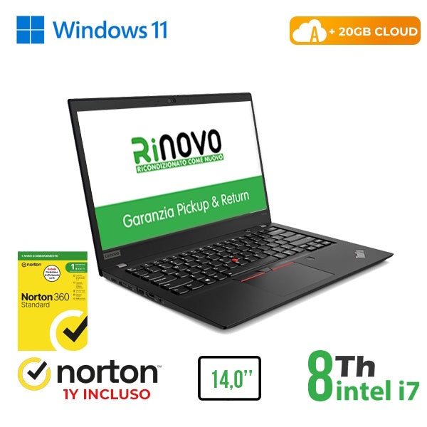 RINOVO NB LENOVO REFURBISHED ThinkPad T480s i7-8X00 DDR4 16GB SSD 256GB 14.0" W11P No Dvd Grade A 1 [RN82632312]
