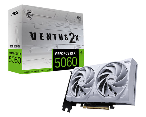 MSI VGA GEFORCE RTX 5060, RTX 5060 8G VENTUS 2X OC WHITE, 8GB GDDR7, HDMI/DP*3, ATX, DUAL FAN, OC, B [RTX 5060 8G VE 2XOCW]