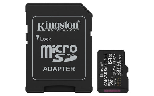 KINGSTON MICRO SDHC 64GB CANVAS SELECT 80R CL10 UHS-I CON ADATTATORE SD [SDCS3/64GB]