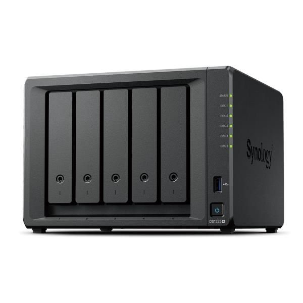 SYNOLOGY NAS TOWER RACK 5X SATA, 2X NVME, RYZEN V1500B, 8GB ECC, 2.5GBE, 1200FPS@720P, 2 LICENZE INC [DS1525+]