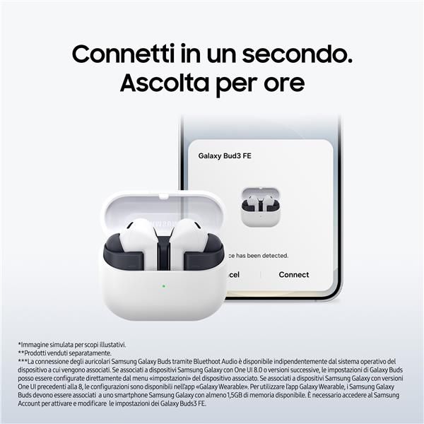 Samsung Galaxy Buds3 FE, Auricolari Wireless, Audio 360, Gemini AI, Black [SM-R420NZKAITV]
