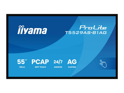 iiyama T5529AS-B1AG visualizzatore di messaggi Design chiosco 138,7 cm (54.6") LED Wi-Fi 450 cd/m 4K Ultra HD Nero Touch screen Processore integrato Android 24/7 [T5529AS-B1AG]