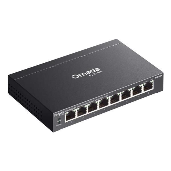 TP-Link - ES208GP - Omada 8-Port Gigabit Easy Managed Switch with 8-Port PoE+, 8 Gigabit PoE+ Ports, 802.3at/af, 64 W PoE Power, Desktop Steel Case and Fanless, Centralized Management by Omada SDN C [ES208GP]