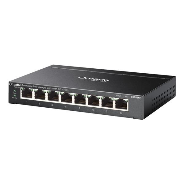 TP-Link - ES208GP - Omada 8-Port Gigabit Easy Managed Switch with 8-Port PoE+, 8 Gigabit PoE+ Ports, 802.3at/af, 64 W PoE Power, Desktop Steel Case and Fanless, Centralized Management by Omada SDN C [ES208GP]