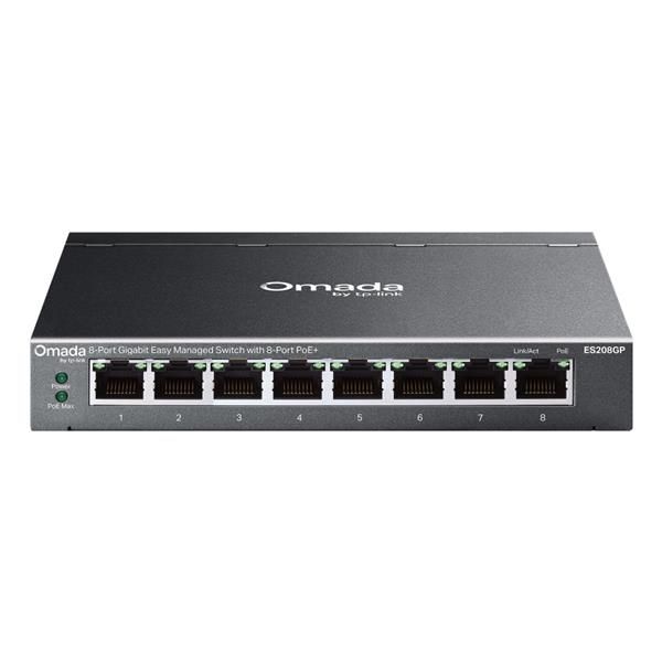TP-Link - ES208GP - Omada 8-Port Gigabit Easy Managed Switch with 8-Port PoE+, 8 Gigabit PoE+ Ports, 802.3at/af, 64 W PoE Power, Desktop Steel Case and Fanless, Centralized Management by Omada SDN C [ES208GP]