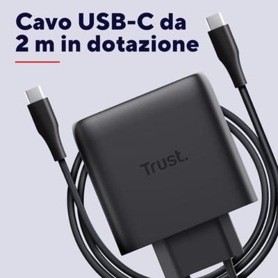 ALIMENTATORE/CARICABATTERIA 65W 4 PORTE (3 USB-C, 1 USB-A) GAN - CAVO RICARICA 2M INCLUSO - PLASTICA RICICLATA 50% - TRUST MAXO - NERO [26067]