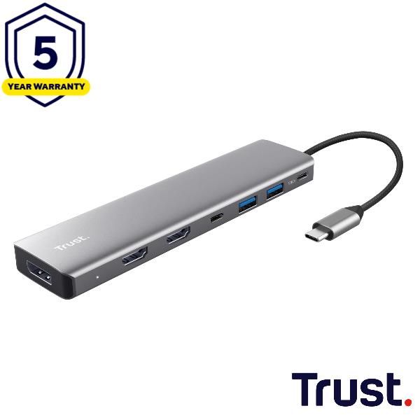 ADATTATORE DOCKING STATION MULTIPORT 7 IN 1, 2 HDMI 4K (60HZ)+ 1 DP 4K (60HZ)+ 2 USB-A 3.2 + 1 USB-C PD - TRUST DALYX 7-IN-1 - ALLUMINIO [25661]