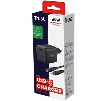 ALIMENTATORE/CARICABATTERIA 65W ULRTACOMPATTO USB-C GAN - CAVO RICARICA INCLUSO - PLASTICA RICICLATA 100% - TRUST MAXO - NERO [26046]