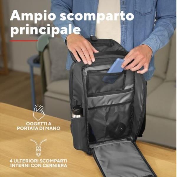 ZAINO LAPTOP/NOTEBOOK FINO A 17" ECO - IMPERMEABILE IPX4 - REALIZZATO CON PET RICICLATO - TRUST JERSEY TRAVEL BACKPACK NERO [25669]