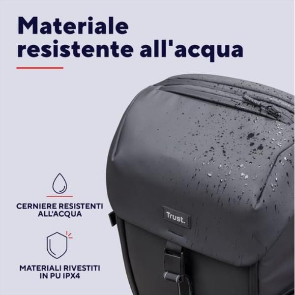 ZAINO LAPTOP/NOTEBOOK FINO A 17" ECO - IMPERMEABILE IPX4 - REALIZZATO CON PET RICICLATO - TRUST JERSEY TRAVEL BACKPACK NERO [25669]