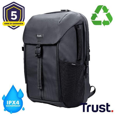ZAINO LAPTOP/NOTEBOOK FINO A 17" ECO - IMPERMEABILE IPX4 - REALIZZATO CON PET RICICLATO - TRUST JERSEY TRAVEL BACKPACK NERO [25669]