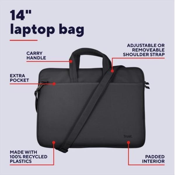 BORSA LAPTOP/NOTEBOOK FINO A 14" ECO - REALIZZATA CON PET RICICLATO - TRUST BOLOGNA NERO [26207]