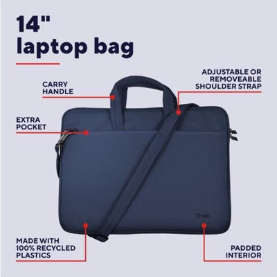 BORSA LAPTOP/NOTEBOOK FINO A 14" ECO - REALIZZATA CON PET RICICLATO - TRUST BOLOGNA BLU [26208]