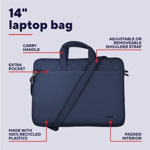BORSA LAPTOP/NOTEBOOK FINO A 14" ECO - REALIZZATA CON PET RICICLATO - TRUST BOLOGNA BLU [26208]