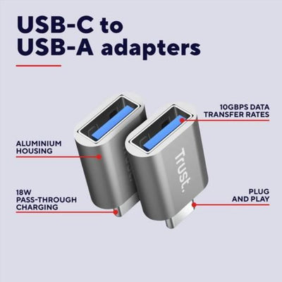 ADATTATORE DA USB-C (MASCHIO) A USB-A (FEMMINA), CONFEZIONE DA 2 - TRUST CALYX - GRIGIO [26221]