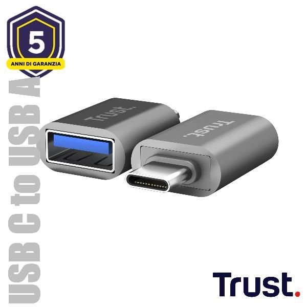 ADATTATORE DA USB-C (MASCHIO) A USB-A (FEMMINA), CONFEZIONE DA 2 - TRUST CALYX - GRIGIO [26221]