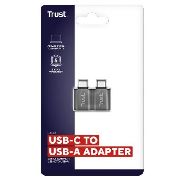 ADATTATORE DA USB-C (MASCHIO) A USB-A (FEMMINA), CONFEZIONE DA 2 - TRUST CALYX - GRIGIO [26221]