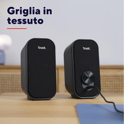 SET ALTOPARLANTI SPEAKERS 2.0 12W PICCO (6W RMS) CON PRESA PER CUFFIE - TRUST ADOR 2.0 - NERO/GRIGIO [25670]