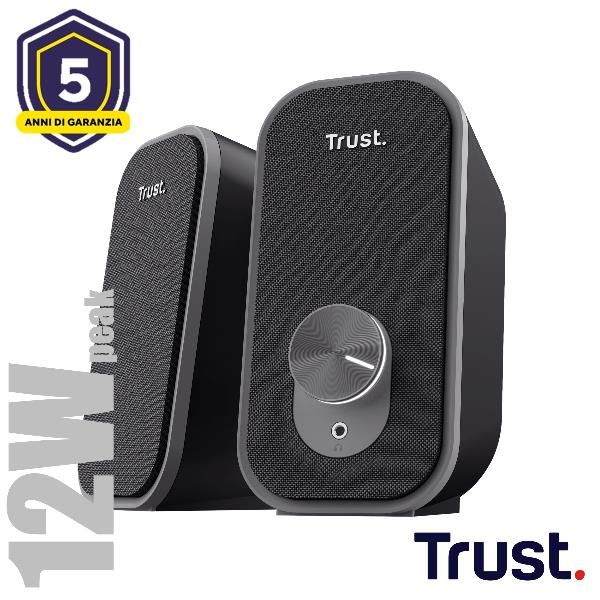 SET ALTOPARLANTI SPEAKERS 2.0 12W PICCO (6W RMS) CON PRESA PER CUFFIE - TRUST ADOR 2.0 - NERO/GRIGIO [25670]