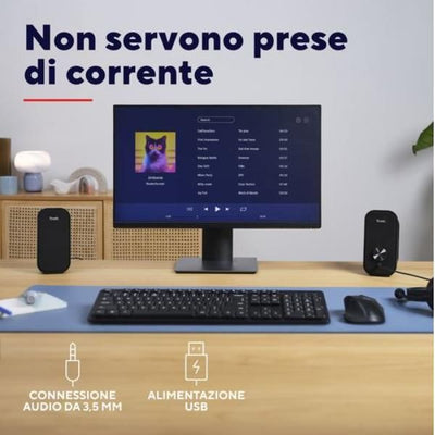 SET ALTOPARLANTI SPEAKERS 2.0 12W PICCO (6W RMS) CON PRESA PER CUFFIE - TRUST ADOR 2.0 - NERO/GRIGIO [25670]