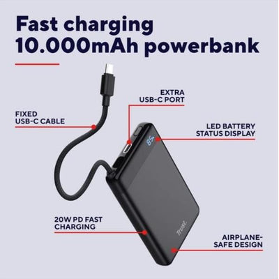 POWERBANK 10.000MAH - CAVO USB-C PD 20W + 1 USB-C 20W PD 3.0 + PPS - TRUST FIERA POWERBANK - NERO [25880]