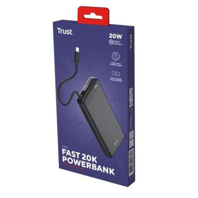 POWERBANK 20.000MAH - CAVO USB-C PD 20W + 1 USB-C 20W PD 3.0 + PPS - TRUST FIERA POWERBANK - NERO [25881]