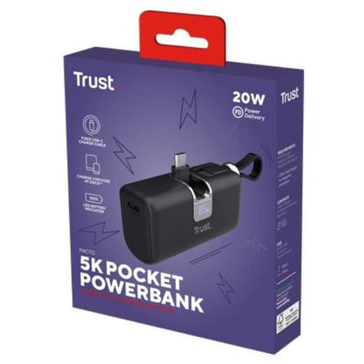 POWERBANK 5.000MAH - TASCABILE - CAVO USB-C PD 20W + 1 USB-C 20W PD 3.0 + PPS + INGRESSO USB-C 18W - TRUST PACTO POWERBANK - NERO [26104]