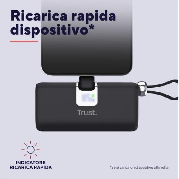 POWERBANK 5.000MAH - TASCABILE - CAVO USB-C PD 20W + 1 USB-C 20W PD 3.0 + PPS + INGRESSO USB-C 18W - TRUST PACTO POWERBANK - NERO [26104]