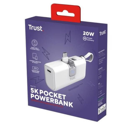 POWERBANK 5.000MAH - TASCABILE - CAVO USB-C PD 20W + 1 USB-C 20W PD 3.0 + PPS + INGRESSO USB-C 18W - TRUST PACTO POWERBANK - BIANCO [26105]