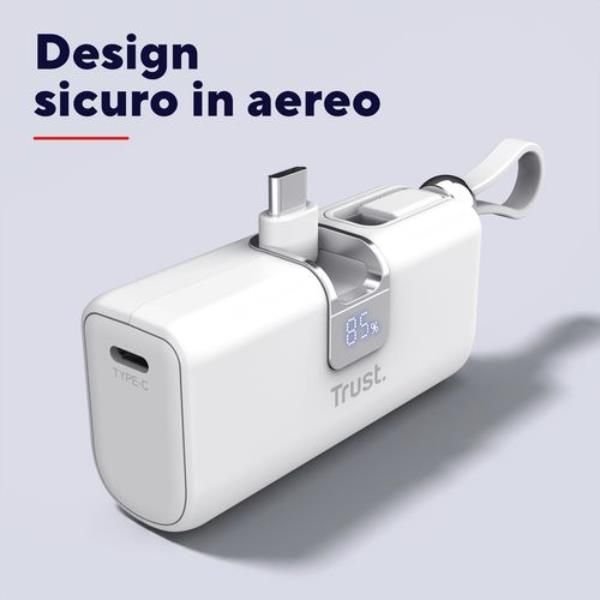 POWERBANK 5.000MAH - TASCABILE - CAVO USB-C PD 20W + 1 USB-C 20W PD 3.0 + PPS + INGRESSO USB-C 18W - TRUST PACTO POWERBANK - BIANCO [26105]