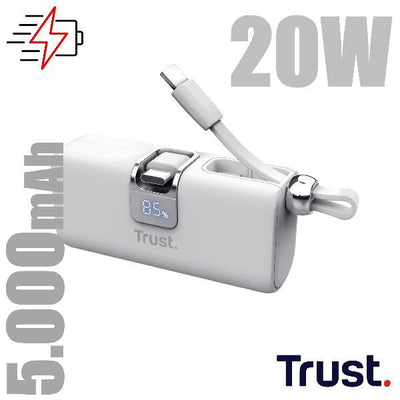 POWERBANK 5.000MAH - TASCABILE - CAVO USB-C PD 20W + 1 USB-C 20W PD 3.0 + PPS + INGRESSO USB-C 18W - TRUST PACTO POWERBANK - BIANCO [26105]