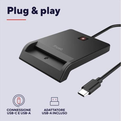 LETTORE DI SMART CARD DNI (TIPO TESSERA SANITARIA) - USB C/USB A - TRUST PRIMO NERO [26253]
