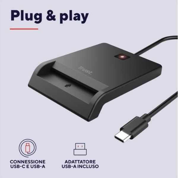 LETTORE DI SMART CARD DNI (TIPO TESSERA SANITARIA) - USB C/USB A - TRUST PRIMO NERO [26253]