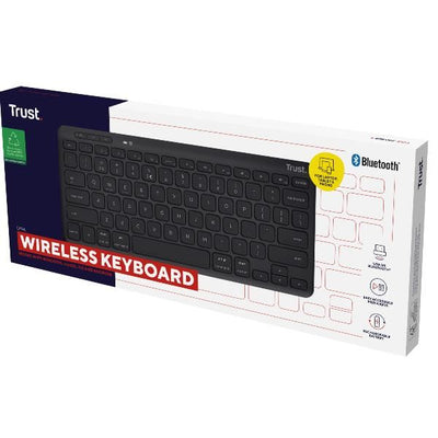 TASTIERA WIRELESS RICARICABILE MULTICONNECT 2 BT + 1 WL 2,4GHZ - PLASTICA RICICLATA 85% - LAYOUT ITALIANO - TRUST LYRA NERO [24708]
