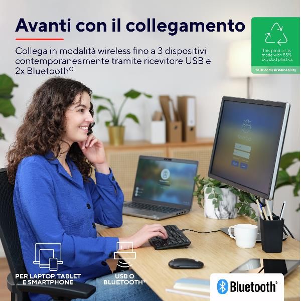 Trust Lyra tastiera Universale RF senza fili + Bluetooth QWERTY Italiano Nero [24708]