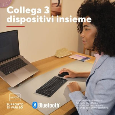 TASTIERA WIRELESS BLUETOOTH RICARICABILE MULTICONNECT 3 BT - LAYOUT ITALIANO - TRUST NADO II - NERA [26195]